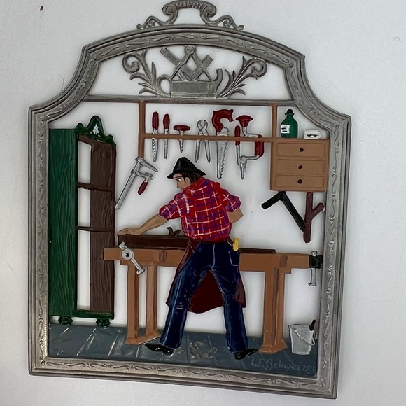 Vintage Estate Wilhem Schweizer Metal Christmas Tree Ornament The Carpenter - Picture 4 of 9